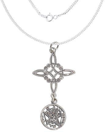 Only faith Collana nodo di strega con tetragramaton, in argento Sterling 925 italiano, catena lunga 45 cm, amuleto a doppia protezione con nodo di strega, con confezione regalo, Pequeño, Argento, Non