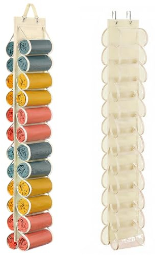 Lirex Scarf Storage Organizer with 24 Pockets, Yoga Legging Storage Organizer for Family Closet Bedroom, Cream White
