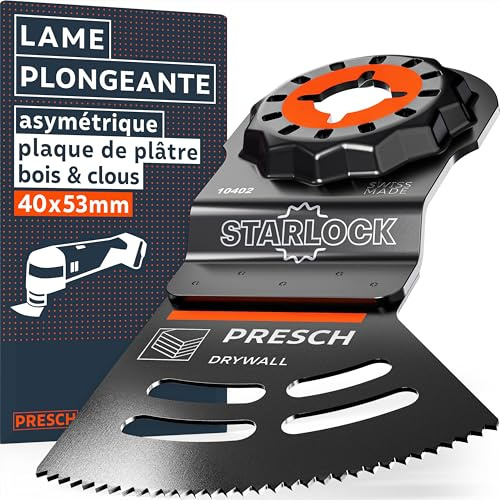 Presch Cuchilla Multiherramienta Segmentado Cartón-Yeso 40×32mm - Hoja Starlock para sustitución sin herramientas - Corte preciso con diseño Dual-Tec asimétrico - Accesorio Multiherramienta