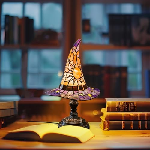 TZQFROCE Lampada da tavolo con cappello da strega, stile vintage, con cappello da strega, decorazione gotica, per feste e amanti di Halloween