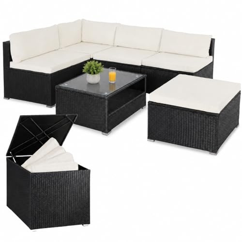 Casaria® Lounge Tavolo da Giardino Set Polyrattan Mobili da Esterno Inclusi Cuscini 318L Gruppo di Seduta Terrazza Balcone Salottino Outdoor