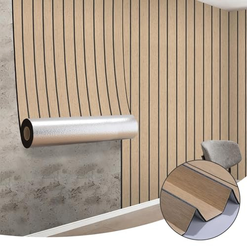 Snewvie Peel and Stick Wood Slat Wall Panels 40cm x 3m (13 sq.ft) Decorative PVC Wall Panels Soundproof Realistic Natural Self-Adhesive Wallpaper for Living Room Bedroom – (Brown 1 roll)
