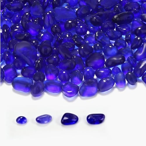 MAIBAOTA Cobalt Blue Frosted Sea Glass Pebbles | Small Decorative Stones for Fish Tank Gravel Vase Fillers DIY Crafting Home Decorations 0.85LB (385g)