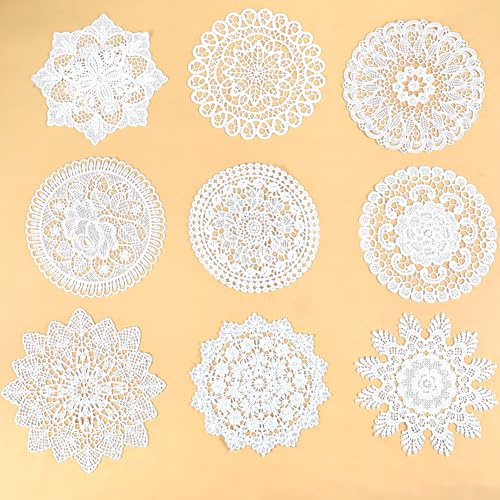 9 centrini in pizzo bianco per tavoli da 15,2 cm all'uncinetto fatti a mano in pizzo sottobicchieri vintage floreali rotondi in cotone tovagliette rustiche rotonde per cucina sala da pranzo Natale