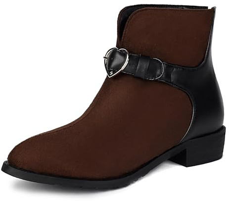 Bviennic Botines Mujer Plano Comodo Almond Toe Zip Slouch 2667 Marrón Talla 34 EU