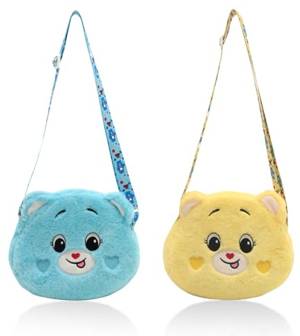 KASESSS 2 Stück Umhängetasche Mädchen, Handtasche Mädchen, Plüsch Kindertasche, Süß Bär Crossbody Bag, Kinder Sling Bag, Klein Shoulder Bag (Gelb,Blau)