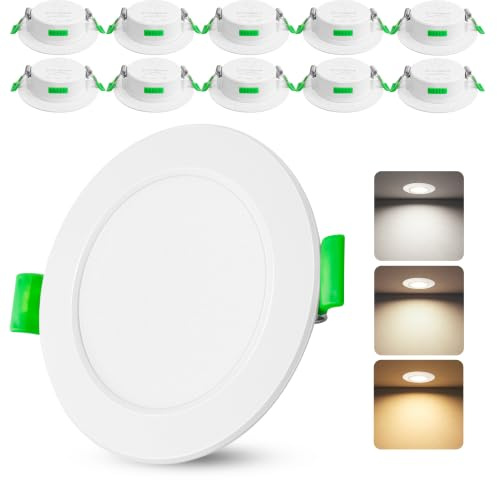 Laiebri Einbaustrahler LED Einbaustrahler 230V IP44 Bad Einbauleuchten 6W Deckenspots Flach LED Spots 230V 75mm Einbauspots Warmweiß Neutralweiß Kaltweiß Weiß 10er Set
