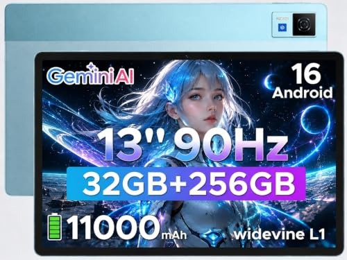 DOOGEETab U13 Android 16 Tablet 13 Pollici, 32GB RAM+256GB ROM (2TB TF) 11000mAh Akku 18W Gaming Tablet, Unisoc T7280 Octa Core, 13MP/WidevineL1/ WiFi 5/Face ID/OTG/GPS/4 Altoparlanti/Gemini AI,Blu