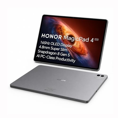 HONOR MagicPad 4 Tablet 12.3 OLED 165Hz 3K, Snapdragon 8 Gen 5, 10000mAh, Modalità PC con IA, 4.8mm Ultra-Sottile, 8 Altoparlanti Audio Spaziale, Android 16, WiFi 7, 12GB+256GB, Grigio