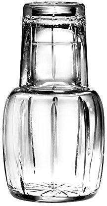 Barski - Mouth Blown - Hand Cut - Crystal - 2 Piece Set - 25 oz Bedside Night Carafe/Desktop Carafe with Tumbler Glass - 8.25 H - Made in Europe