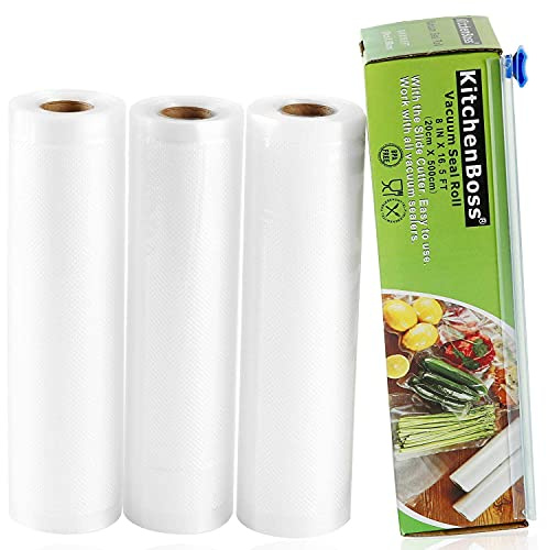 KitchenBoss Tomma Professionell Food Väskor 3 rullar 20x500cm med skärlåda (Inga fler sax) för matförvaring, sous video kök, BPA gratis