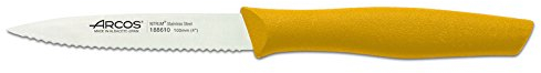 Arcos Serie Nova Caja 36 uds Cuchillo Mondador, Hoja Serrada de Acero Inoxidable de 100 mm, Mango de Polipropileno Color amarillo (36 UDS)