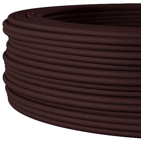 Textilkabel für flexible Elektroinstallation (H05VV-F), Stoffkabel 3x1.5mm², Aufputz-Textilkabel, Installationskabel, Braun - 10 Meter