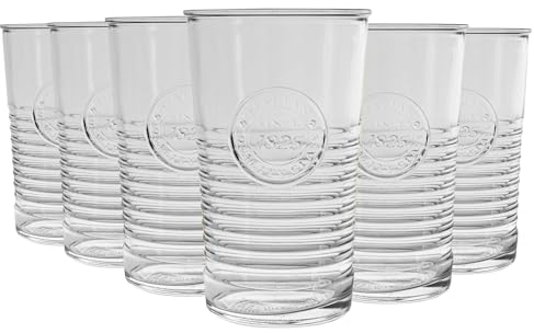 Bormioli Rocco Officina 1825 Highball Vasos, Decorado - Vintage Vasos de cóctel Italiana Cortar Vidrio - 475ml - Pack de 6