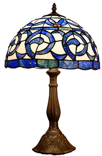 GDLight Tiffany-Stil Tischlampe Blau Mittelmeer Glasmalerei Schreibtischlampe Minimalismus Legierung Basis Nachttischlampe für Schlafzimmer Wohnzimmer, 30cm