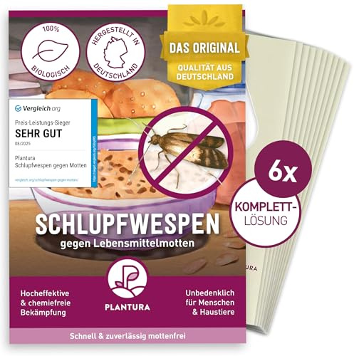 Plantura Schlupfwespen gegen Lebensmittelmotten, 18 Karten | 6 Karten à 3 Lieferungen, Komplett-Lösung, Hochwirksame & biologische Bekämpfung, Alternative zu Mottenkugeln