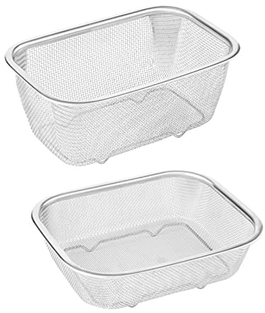 2PCS Feinmaschiges Ölsieb, Edelstahl Frittierkorb, Küchensieb Siebkorb, Rechteckiger Abtropfkorb, Zum Abseihen Spülen Braten Dämpfen Oder Kochen Gemüse Pasta, Sieb, Abtropfen, Spülen Von Obst Gemüse