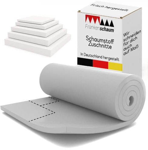PolySound Frankenschaum Schaumstoff Zuschnitt Topper nach Maß Auflage Camping Vanlife Gästebett Stuhlkissen Maß: 50 x 50cm - Stärke: 3cm