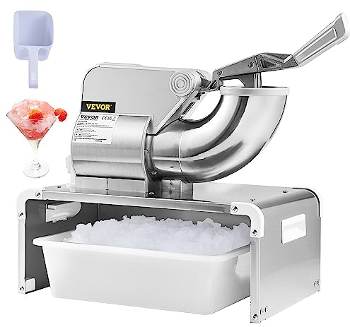 VEVOR Ice Crushers Machine, 661lbs Per Hour Electric Snow Cone Maker with 4 Blades, Stainless Steel Shaved Ice Machine with Cover, 300W Ice Shaver Machine for Margaritas, Home and Commercial Use