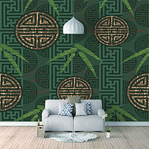FVGKYS Wandbilder Schlafzimmer Erwachsene Kinder Tapete Plakate 3D Grüne Bambusblattkunst Selbstklebend Wandgemälde Wandtattoo Kunst Dekoration Für Wohnzimmer Küche Wanddekoration 350x256cm