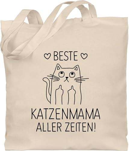 Baumwolltasche - Katzenbesitzer Geschenk Katze - Beste Katzenmama aller Zeiten schwarz - Unisize - Naturweiß - schulter beutel mit katzen cat jutebeutel katzengeschenke katzenmotiv stoffbeutel