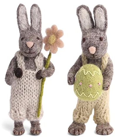Én Gry & SIF Pequeñas figuras de conejos de Pascua para colgar, hechas a mano con muchos detalles, comercio justo, conejo de Pascua de fieltro, conejo decorativo gris 15 cm