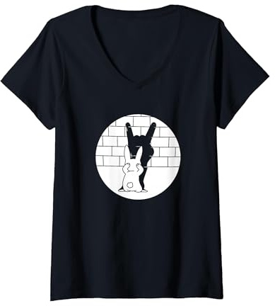 Femme Lapin de Pâques Amusant Heavy Metal Fan Rock Festival Lapin T-Shirt avec Col en V, Noir, XL