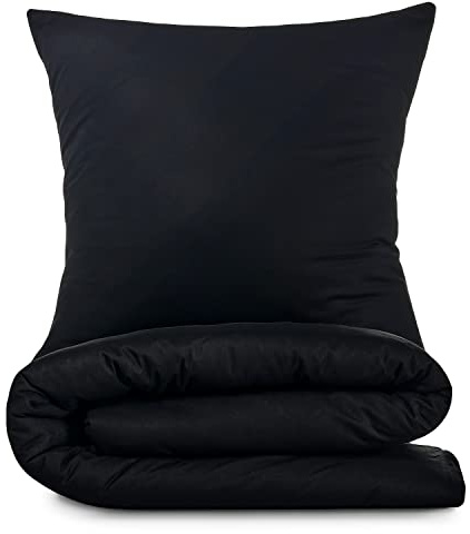 Alreya Renforcé Bettwäsche 155 x 220 cm mit 1 Kissenbezug 80 x 80 cm - 100% Baumwolle mit Reißverschluss, Superweiches Bettbezug, Schwarz