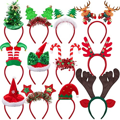 BQTQ 12 Stück Weihnachten Haarreifen Weihnachten Stirnbänder Weihnachts Kopfschmuck Rentier Geweih Weihnachten Haarbänder Weihnachts Haarreif für Weihnachten Kostümparty