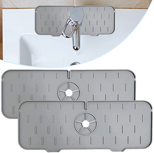 Ulife Mall 2 Stück Wasserhahn absorbierende Matte, Silikon Faltbare Wasserhahn Spritzschutz Spülbecken Abtropfmatte Wasserfänger Spülbeckenmatte Trockenmatte Waschbecken Zubehör für Küche & Bad (Grau)