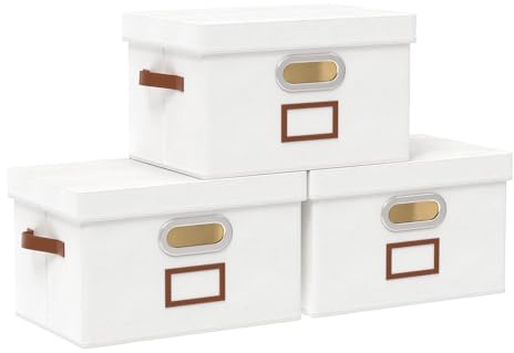 OUTBROS 2 Set Box mit Deckel, Faltbare Aufbewahrungsboxen 32x23x20cm,Weiß | Aufbewahrungskorb mit Etikettentasche, Kisten Aufbewahrung, Schrank Organizer Kleiderschrank, für Kleidung