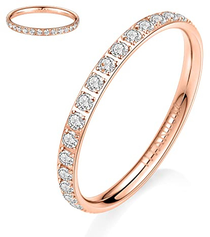 hengkaixuan Women Titanium Eternity Ring Engagement Band Full Cubic Zirconia Anniversary Wedding Ring Wedding Band Stackable Ring Memoir Ring for Women Men Girls 2mm