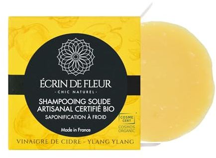Écrin de Fleur – Festes Shampoo mit Apfelessig & Ylang Ylang, COSMOS Organic, Nature et Progrès, Handgemacht in Frankreich, 55g