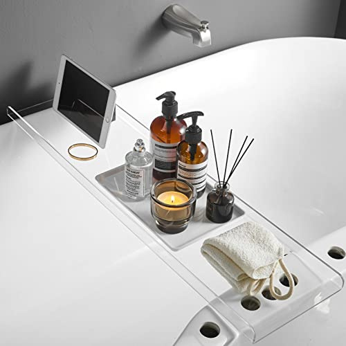 SHUNLI Transparenter Badewannentablett, Badewannenregal, luxuriöser Badezimmer-Organizer, Tablet-Halter, Acryl