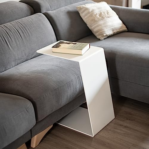 MILUKA Beistelltisch C-Form Weiß Metall 30 x 40 cm | Couchtisch für Sofa und Wohnzimmer | Ideal als Kleiner Balkontisch und Nachttisch | Wetterfest & Vielseitig einsetzbar