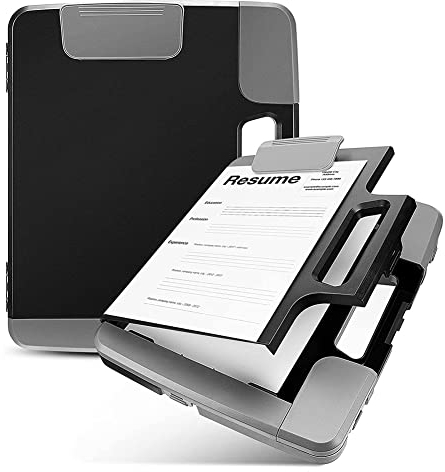BEEOFICEPENG Porte-bloc noir avec rangement en plastique avec poignée de rangement, classeur de construction, 36,8 x 30,5 x 6,1 cm
