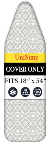 UniSimp® Ironing Board Cover and Pad Up To 137x45 cm, 100% Heat Resistance Natural Cotton, Extra Thick Padding, Nose Pocket Smart Fit, Chemical-Free, Machine Washable (Geometric Print)
