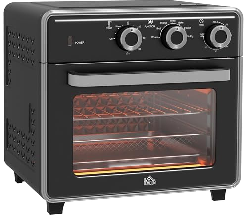 HOMCOM Mini Oven, 20L Air Fryer Oven with Timer, Countertop Convection Oven with Double Layered Glass Door and Adjustable Temp, Oil-Less Cooking, Dishwasher safe Accessory, 1400W