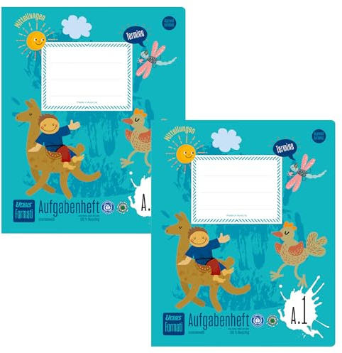 Formati Aufgabenheft A.1 Quart, 2 Hefte à 20 Blatt | 100 % Recyclingpapier, ausgezeichnet mit blauem Engel und österreichischem Umweltzeichen, abgerundete Ecken