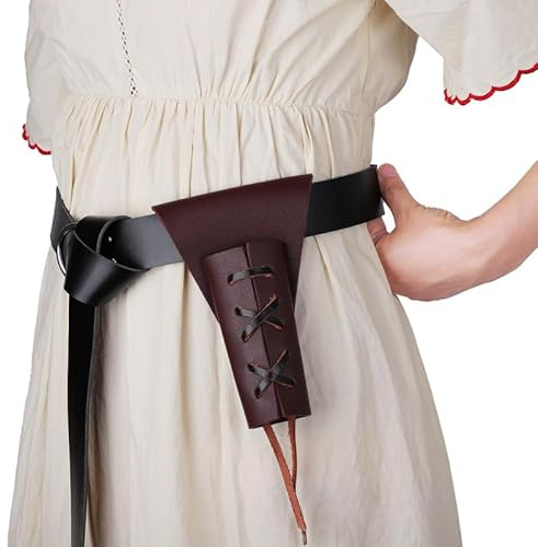 LINGHE Rana Spada Medievale In Pelle Pugnale Cavaliere Rinascimentale Portaspada Spada vichinga Costume Da Cavaliere Guerriero (Marrone)