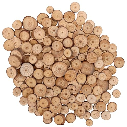 VIDETOL 300 Stück Baumscheiben Klein, 1,5-3cm Holzscheiben zum Basteln, Holzplättchen Rund mit Baumrinde für Dekoration, Tischdeko, DIY Handgemachte
