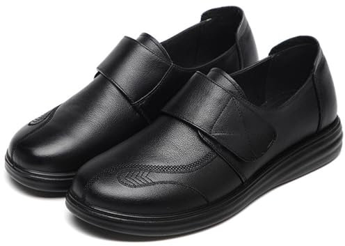 Aocase Chaussure Pied Large Femme en Cuir Impermeable de Marche orthopédiques pour diabétiques pour Sneakers Femmes Chaussure Confortable Travail,Noir,39/245mm