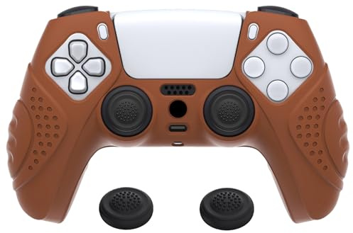 eXtremeRate PlayVital Cover Custodia per ps5 Joystick Controller, Guardian | Copertura Skin in Silicone, Protezione Antiscivolo Antiurto, 2 Gommini Copri Levette Analogiche, Marrone
