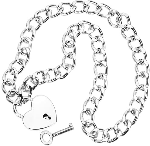 PACKOVE Heart Lock Necklace with Key, Titanium Steel Silver Choker for Men | Wedding and Ceremony Jewelry, Heart Padlock Style, Gift Choice for Mother and Valentine’s Day