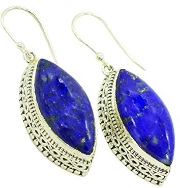 Lapislazuli Marquise Naturedelstein 925 Sterling Silber Boho Ethno Retro Fischhaken Ohrringe für Frauen, Mädchen Geschenk