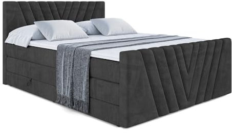 ALTDECOR Boxspringbett mit Matratze und Lattenrost, Topper, Fußteil,Polsterbett mit Bettkasten, Bett mit Stauraum H3- und H4- Matratze, Doppelbett - ERNINA-Z King - 180x200 - Schwarz Samt