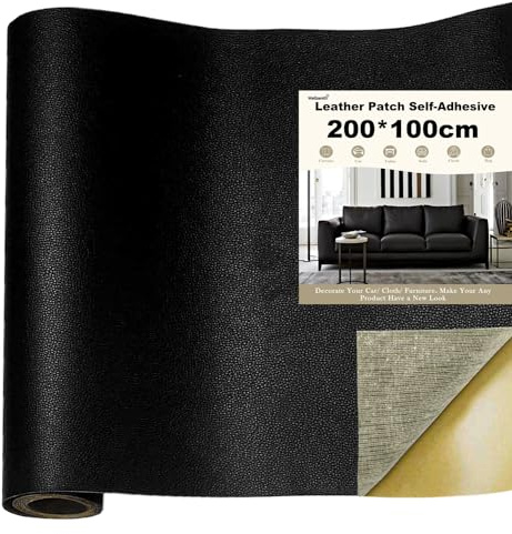 Wellzenith® Kunstleder selbstklebend,Leder Patch Selbstklebend, Leder Reparatur Patch Lederreparaturband für Möbel, Sofa, Autositze, Taschen, Lederreparatur und Renovierung (Schwarz, 200 X 100 CM)