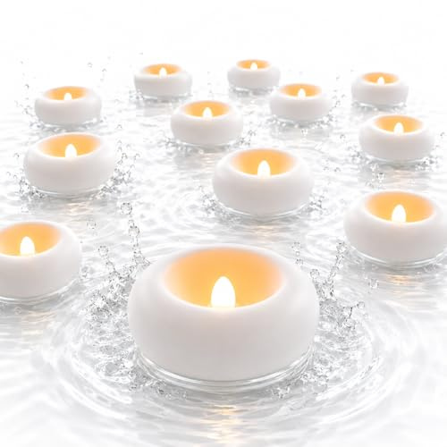 QQFCTOO 24 Pack LED Floating Candles, Water-Activated Flameless Candles, Waterproof Battery Operated Candles for Pool, Bath, Wedding, Party & Festival Decor