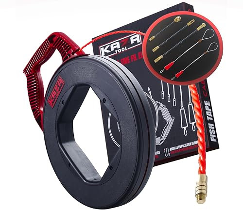 Guia Pasacables Profesional de Poliéster, Pasa Cables Eléctrica, Trenzada Ultra Resistente, 30 Metros Φ 4mm, Electricista, Para Pasa Cabos, con 5 Adaptadores Incluidos, Herramienta para Cableado