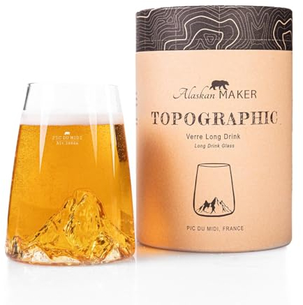 Alaskan MAKER Verre long 450ml - Borosilicate de qualité supérieure soufflés artisanalement avec les montagnes en relief | Cocktail, bière ou soft TOPOGRAPHIC (Pic du Midi)
